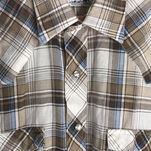 Vintage round up western plaid pearl snap button long sleeve shirt size large - Picture 6 of 14